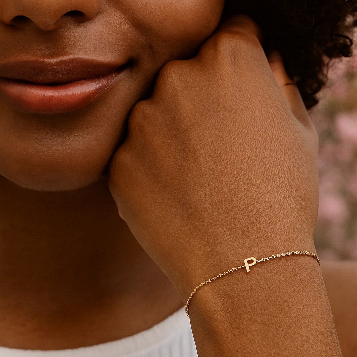 14K Yellow Gold Women's Mini Initial P Bracelet – 7 Inches – 14K Gold