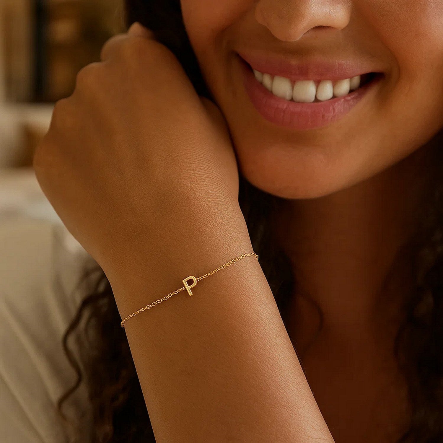 14K Yellow Gold Women's Mini Initial P Bracelet – 7 Inches – 14K Gold