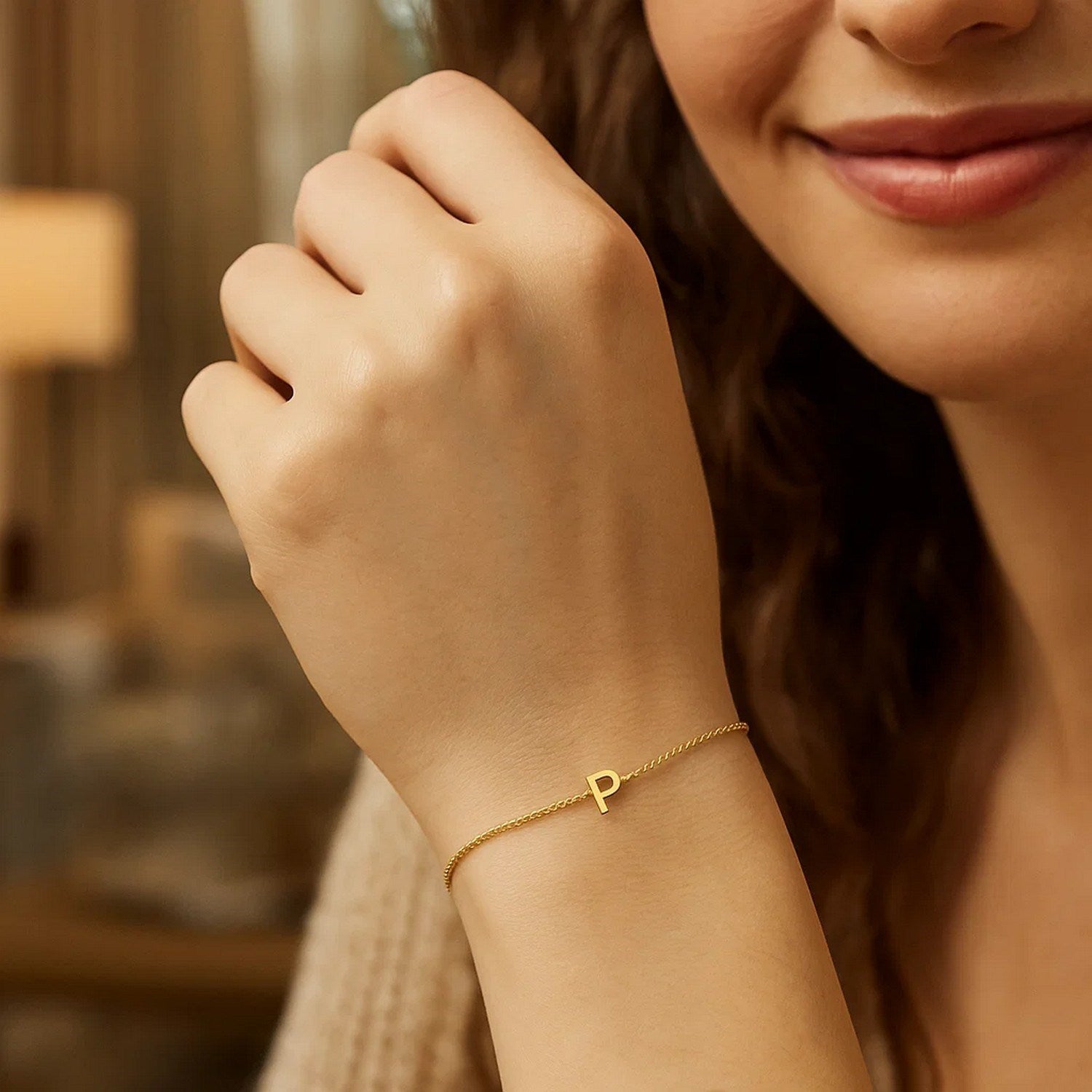14K Yellow Gold Women's Mini Initial P Bracelet – 7 Inches – 14K Gold