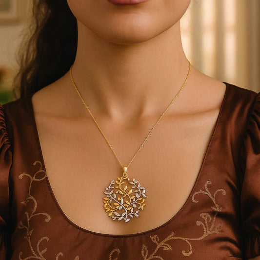 14k Two-Tone Yellow and White Gold Tree of Life Pendant