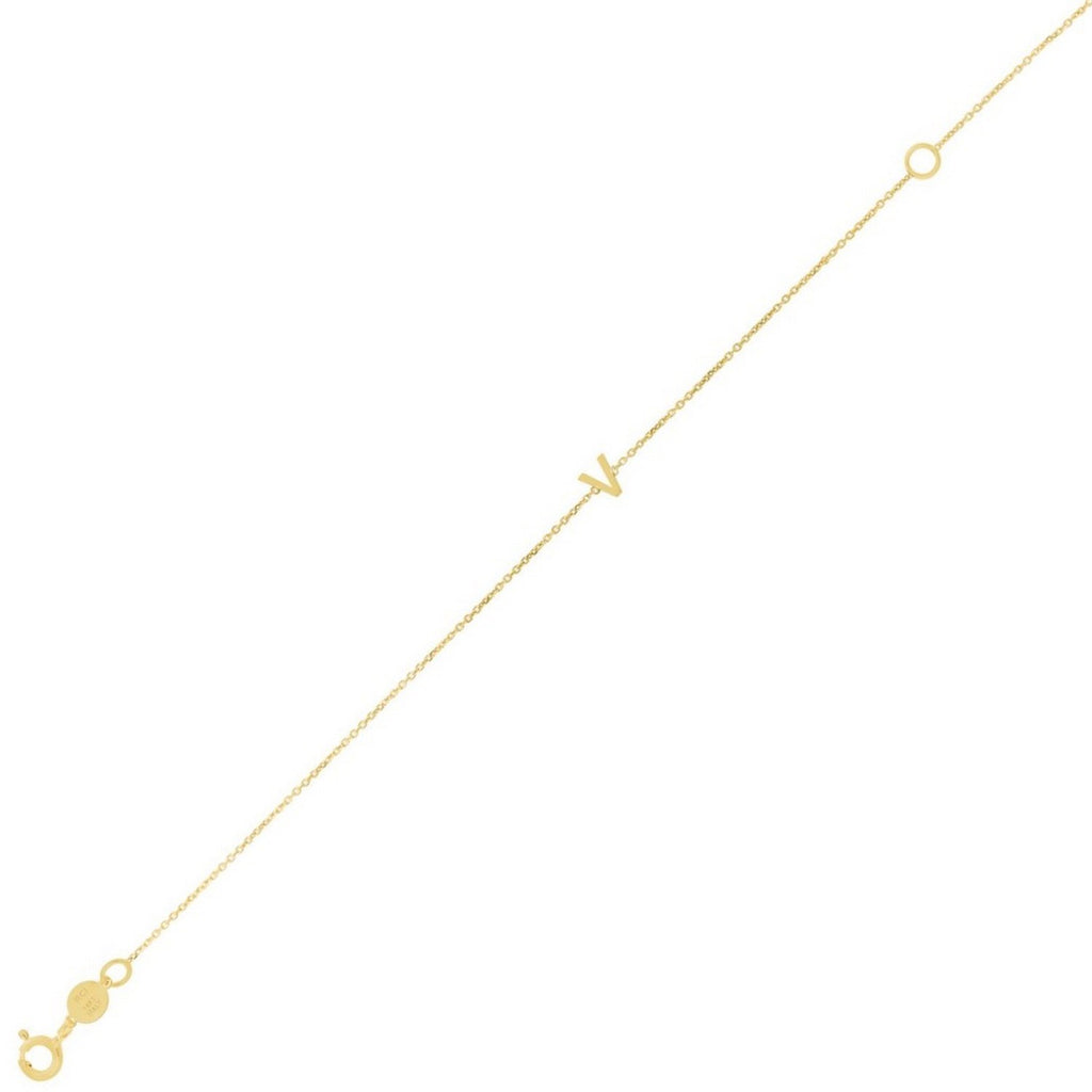 14K Yellow Gold Women's Mini Initial V Bracelet – 7 Inches – 14K Gold