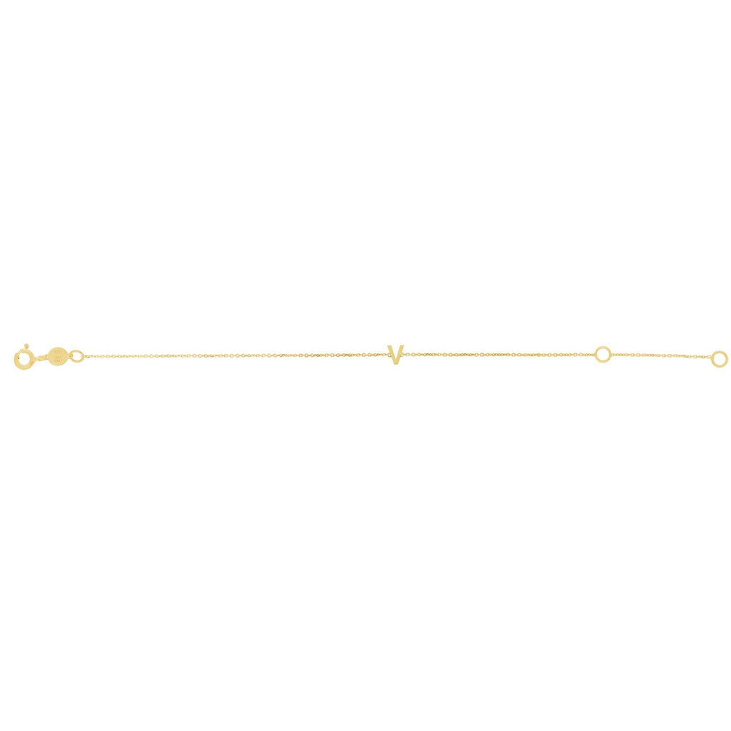 14K Yellow Gold Women's Mini Initial V Bracelet – 7 Inches – 14K Gold
