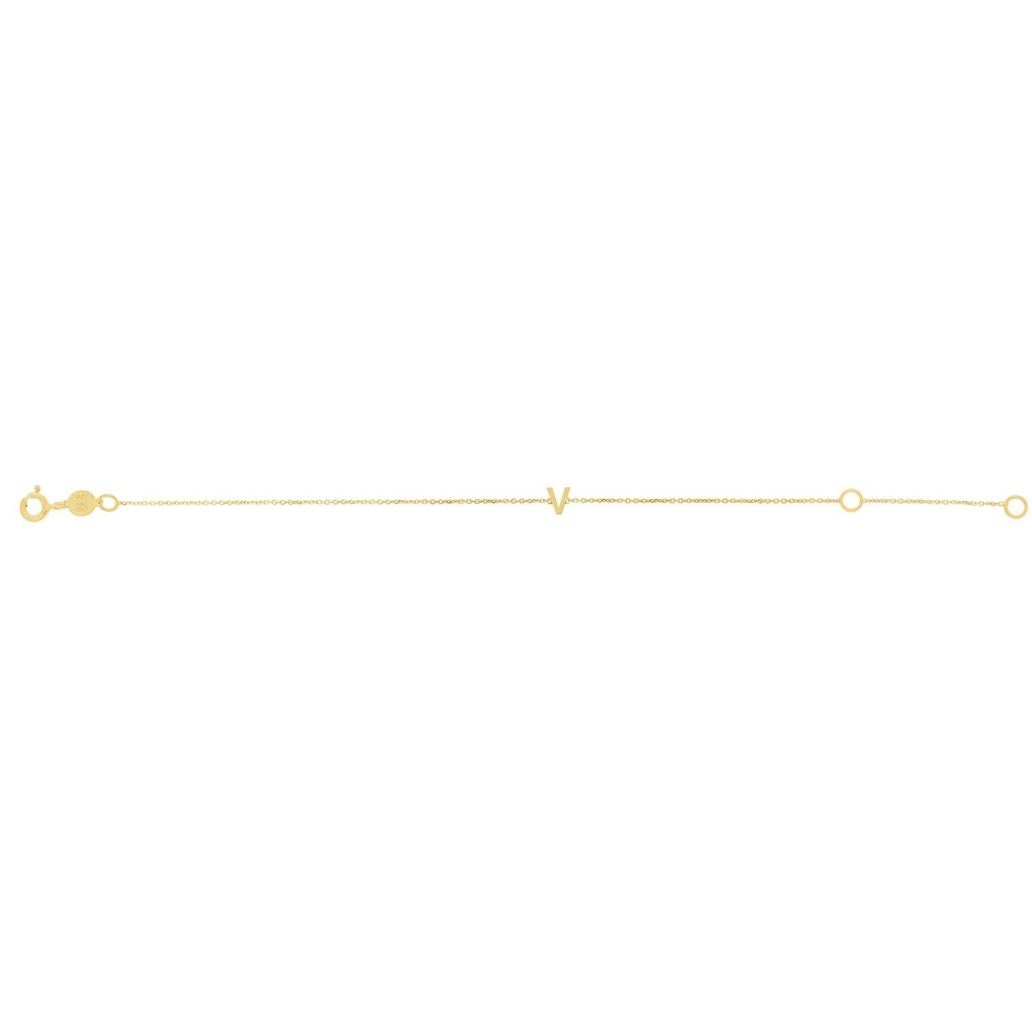 14K Yellow Gold Women's Mini Initial V Bracelet – 7 Inches – 14K Gold