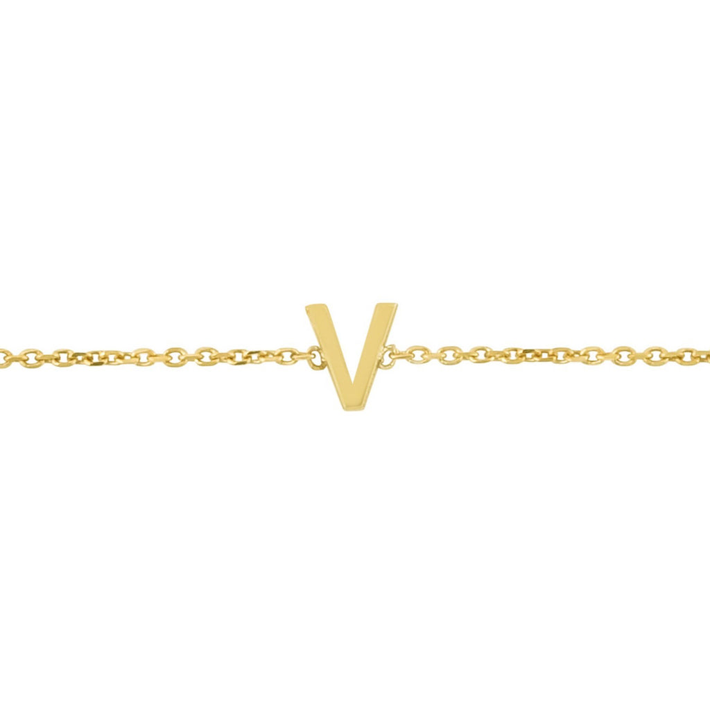 14K Yellow Gold Women's Mini Initial V Bracelet – 7 Inches – 14K Gold