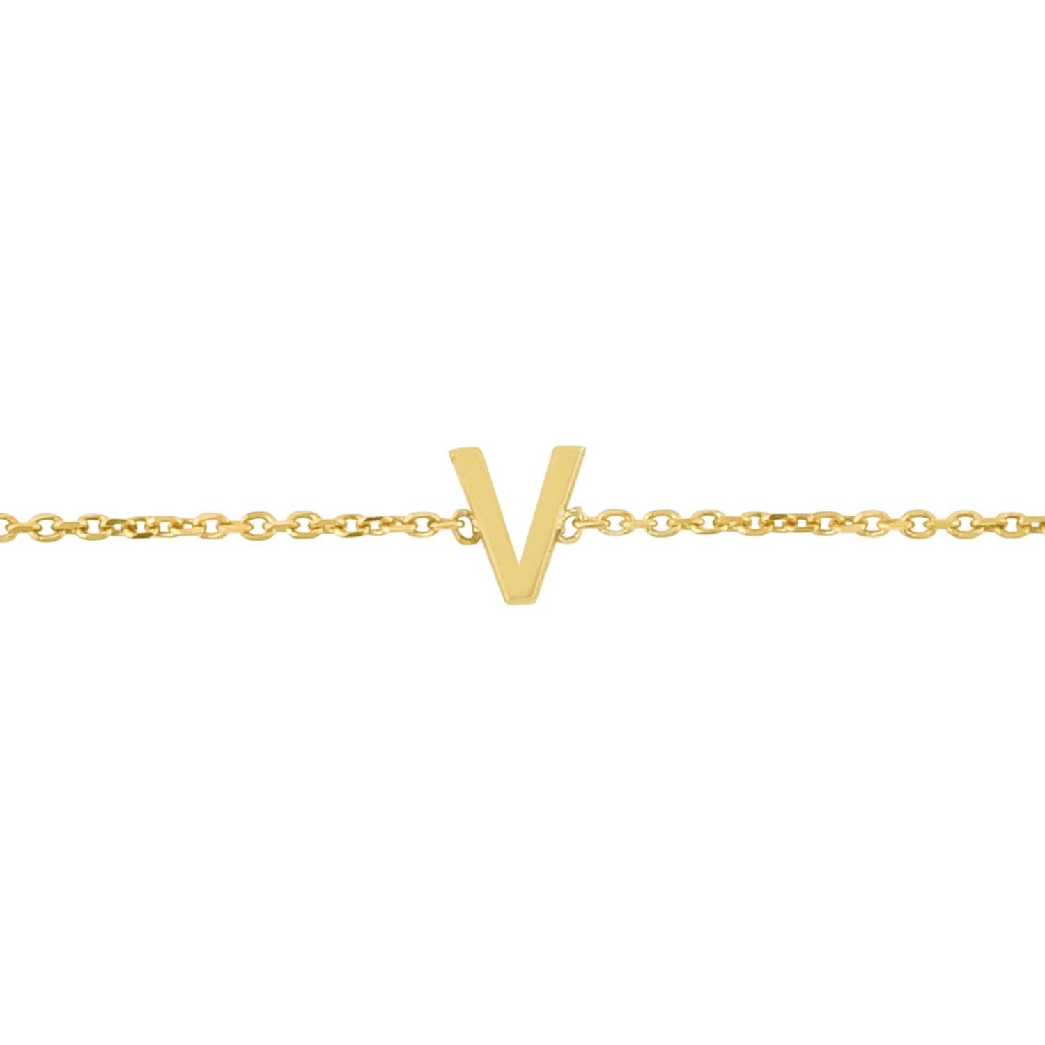 14K Yellow Gold Women's Mini Initial V Bracelet – 7 Inches – 14K Gold