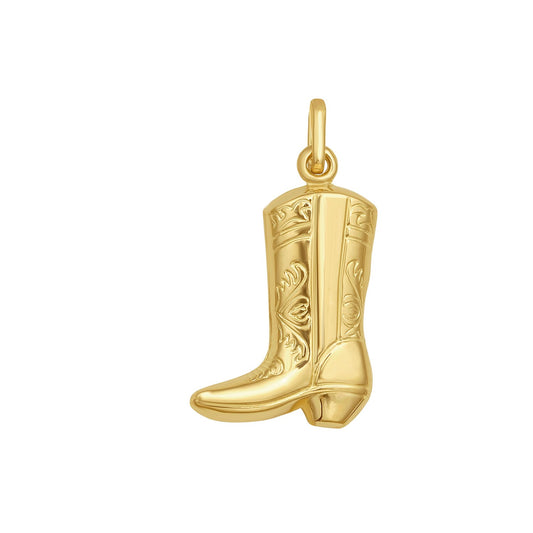 14K Yellow Gold Cowboy Boot Charm Pendant – Polished Solid Gold, 0.8g