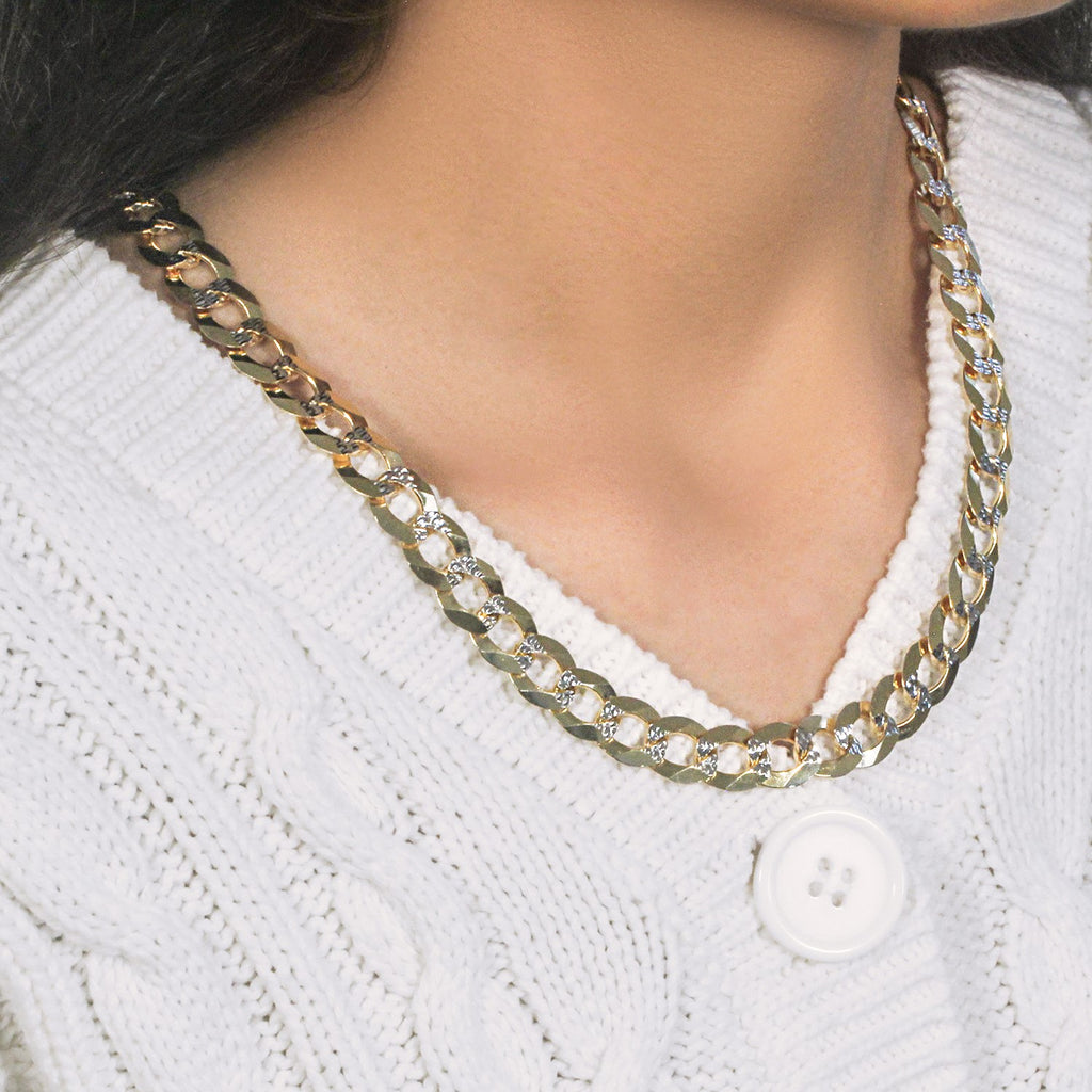 14K Two Tone Gold Pavé Curb Chain (8.30mm)