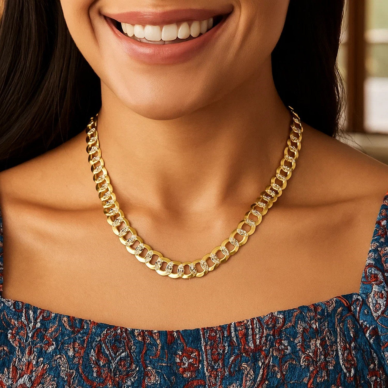 14K Two Tone Gold Pavé Curb Chain (8.30mm)