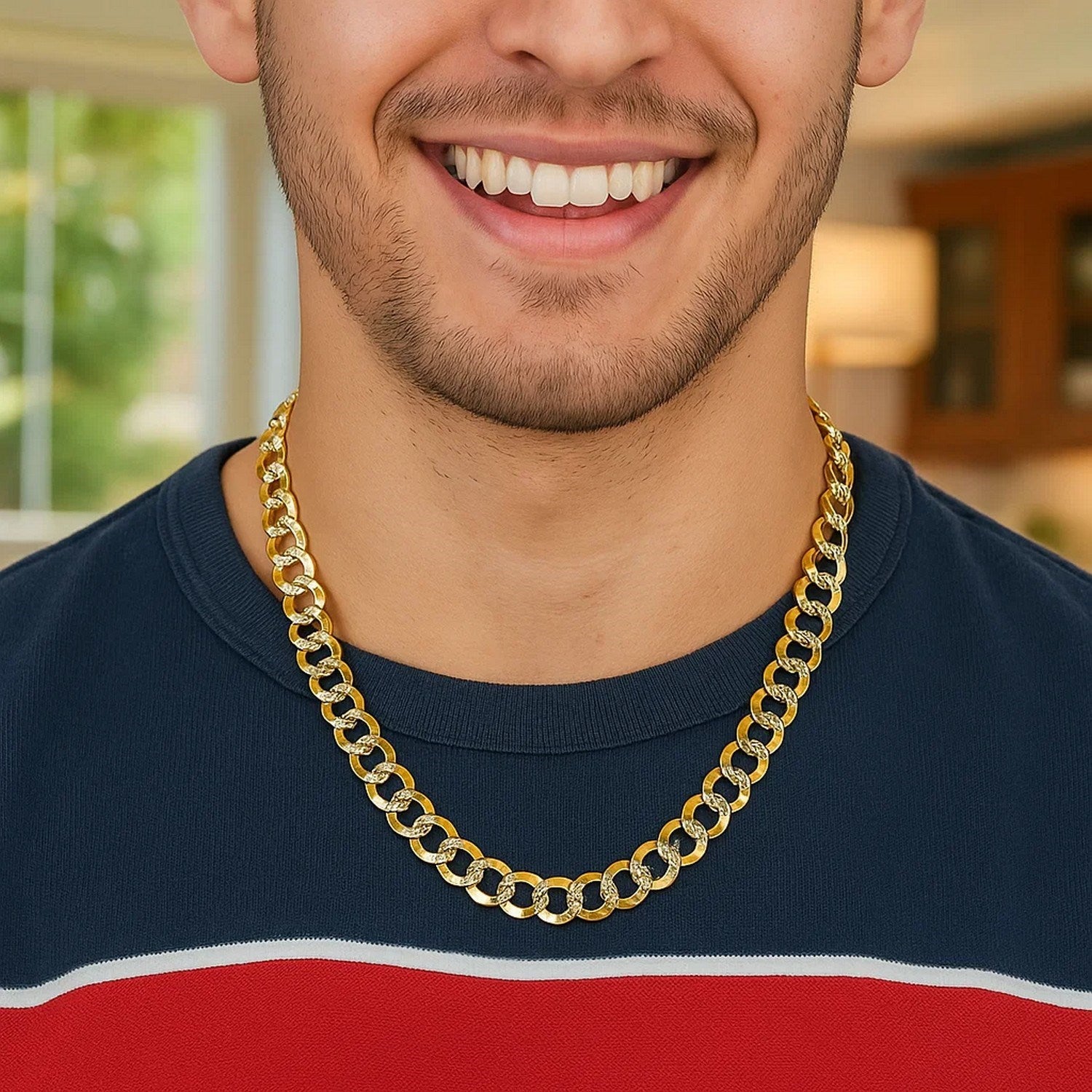 14K Two Tone Gold Pavé Curb Chain (8.30mm)