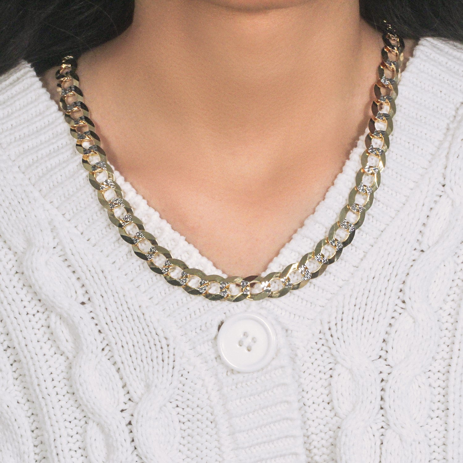 14K Two Tone Gold Pavé Curb Chain (8.30mm)