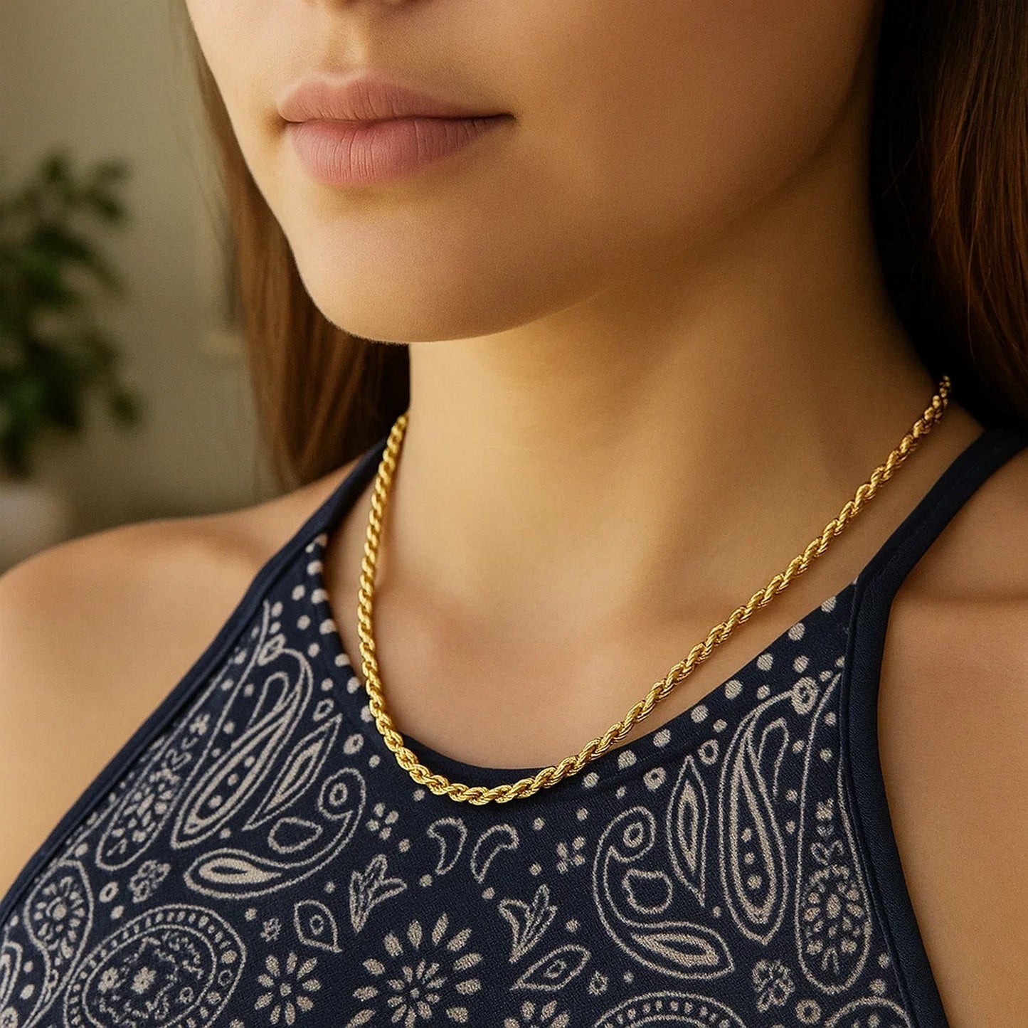 10K Yellow Gold Hollow Diamond Cut Rope Chain Necklace (4.00mm)