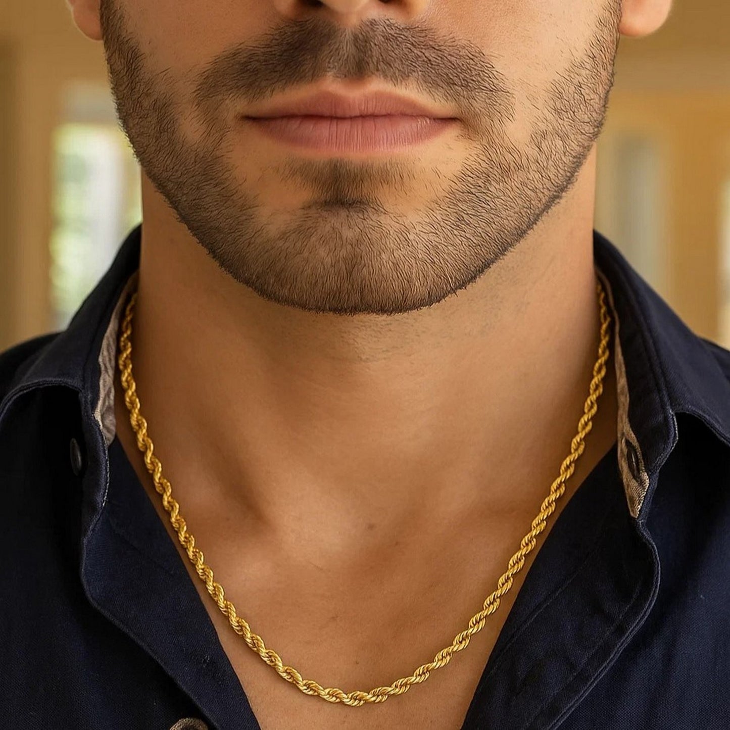 10K Yellow Gold Hollow Diamond Cut Rope Chain Necklace (4.00mm)