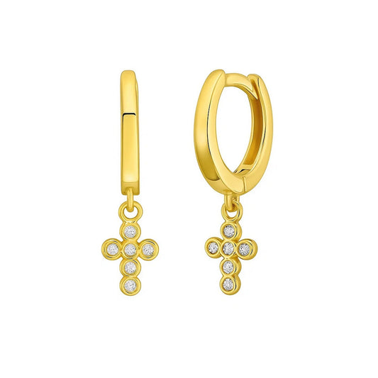14K Yellow Gold Petite Diamond Cross Earrings