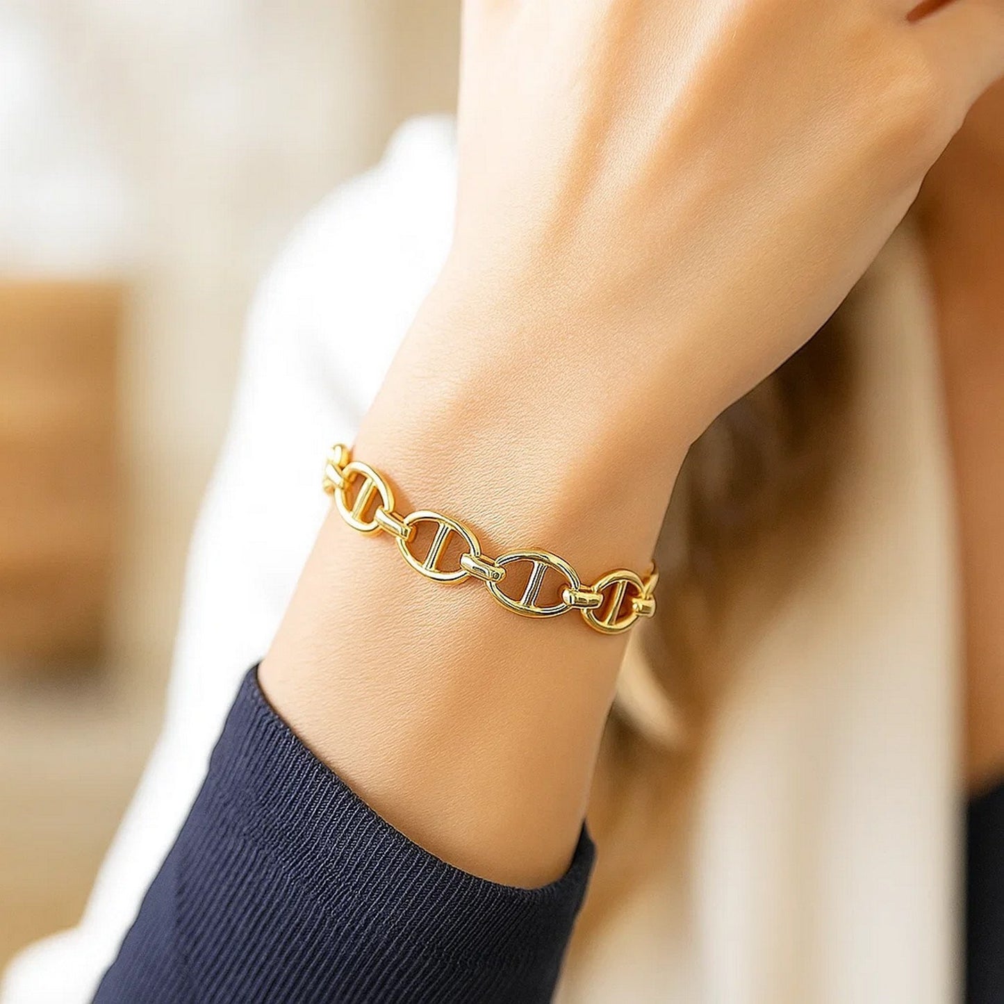 14k Yellow Gold High Polish Mariner Link Bracelet  (8.80 mm)
