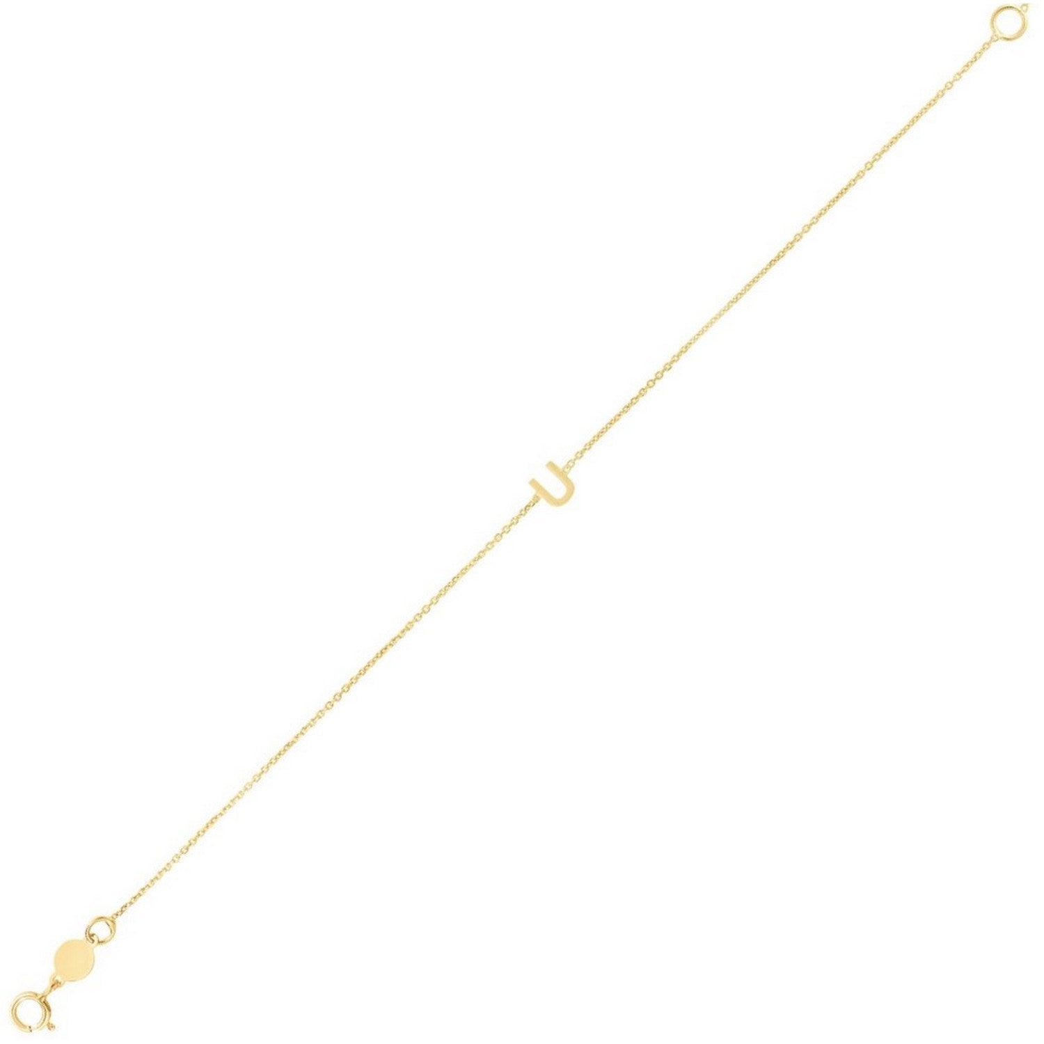 14K Yellow Gold Women's Mini Initial U Bracelet – 7 Inches – 14K Gold