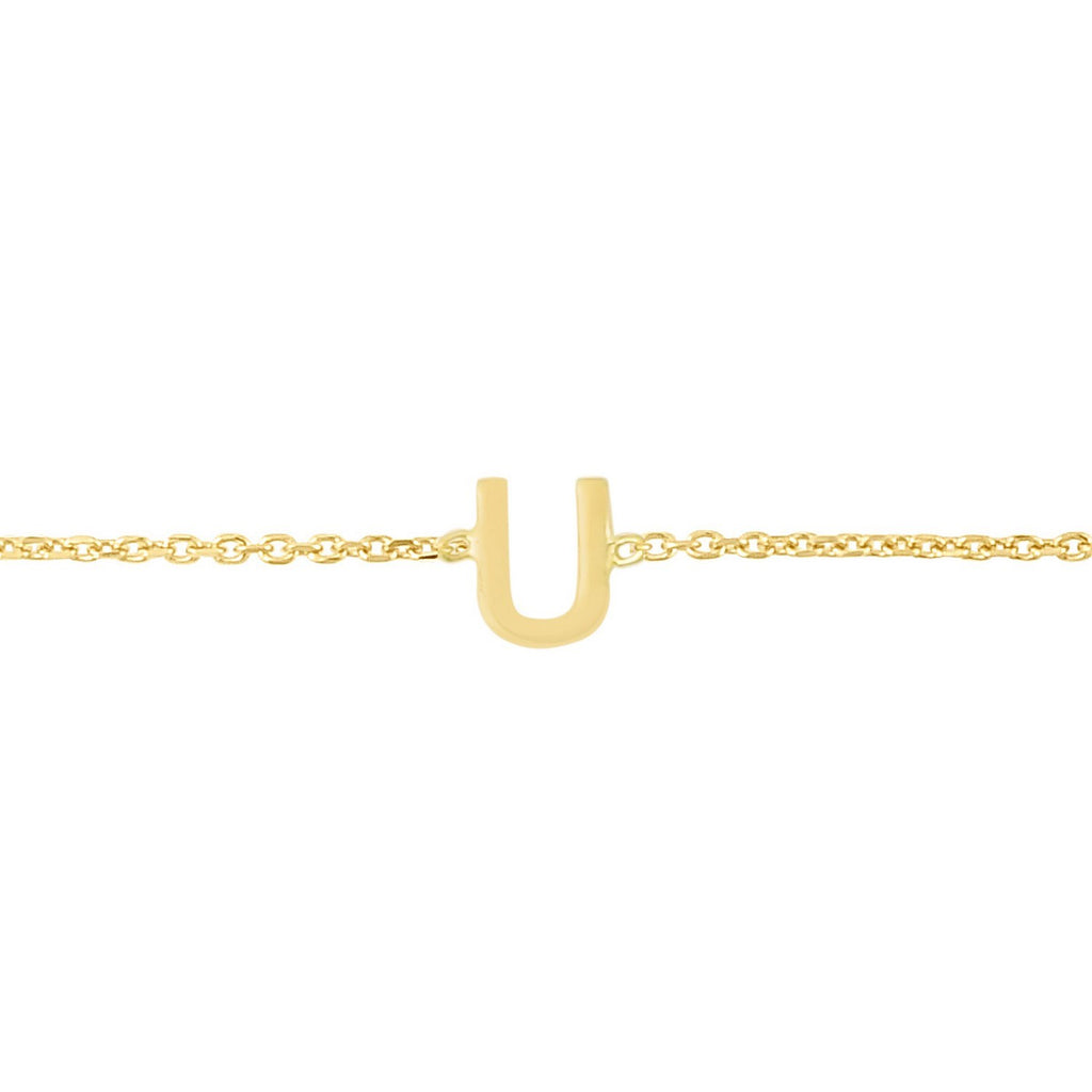 14K Yellow Gold Women's Mini Initial U Bracelet – 7 Inches – 14K Gold