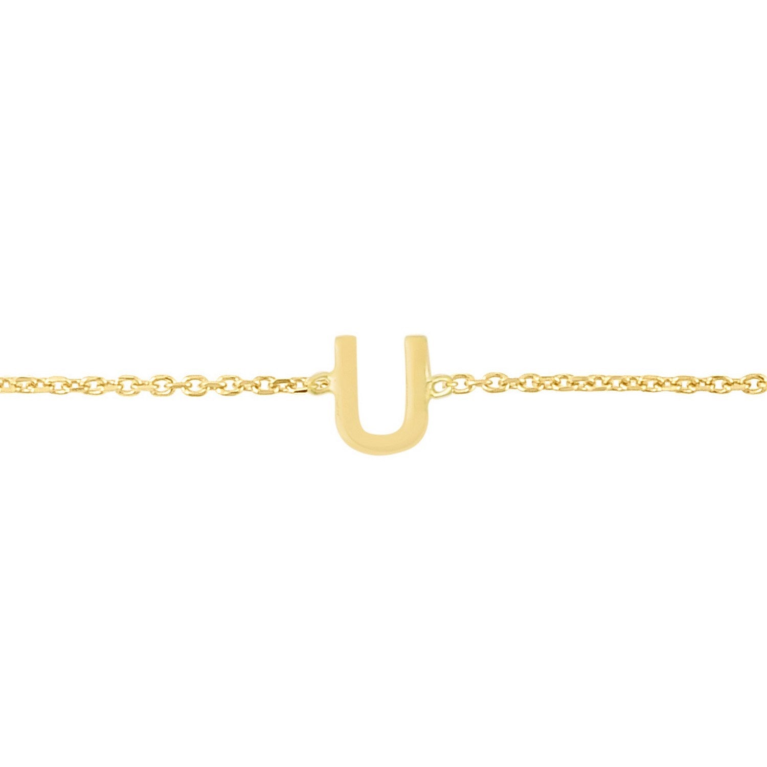 14K Yellow Gold Women's Mini Initial U Bracelet – 7 Inches – 14K Gold