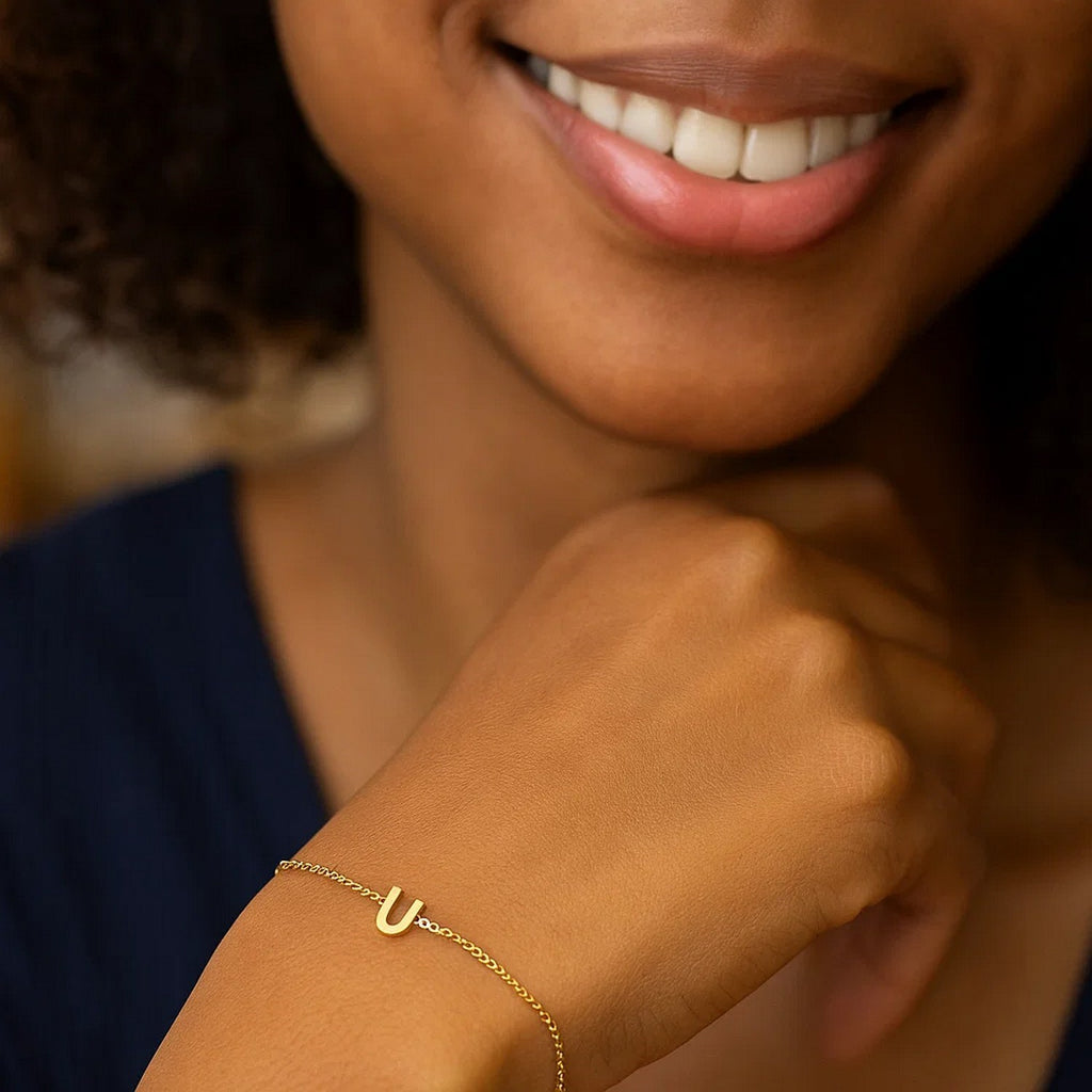 14K Yellow Gold Women's Mini Initial U Bracelet – 7 Inches – 14K Gold