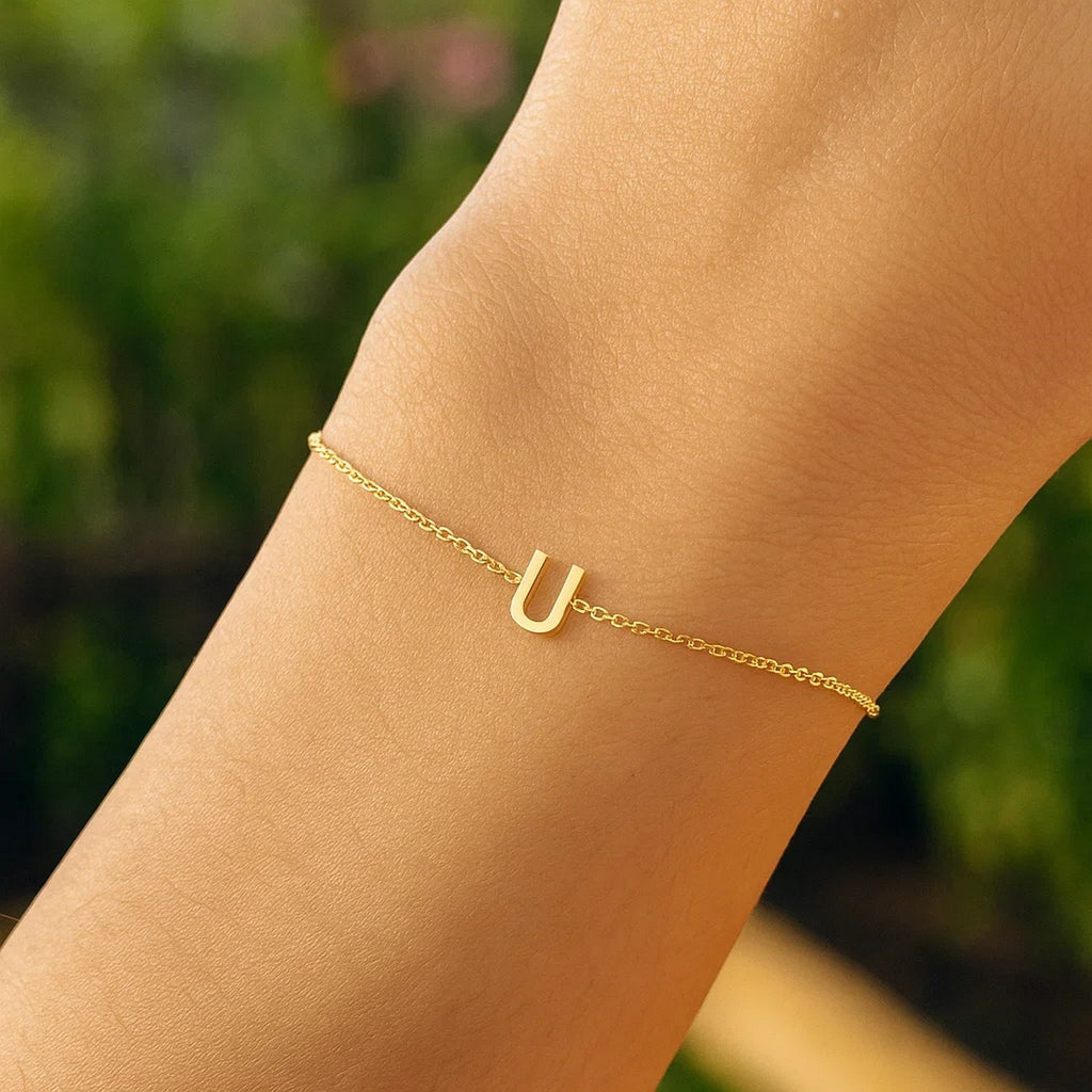 14K Yellow Gold Women's Mini Initial U Bracelet – 7 Inches – 14K Gold