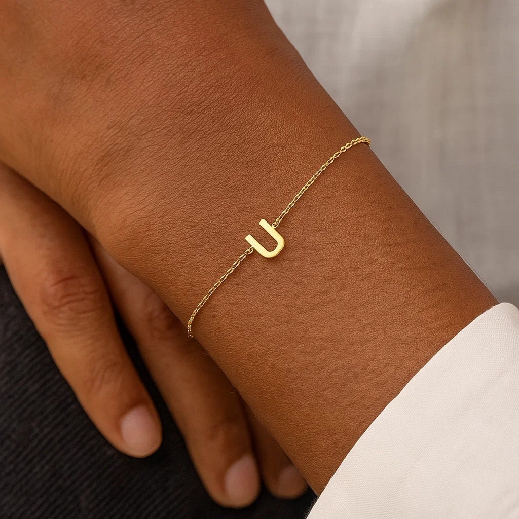 14K Yellow Gold Women's Mini Initial U Bracelet – 7 Inches – 14K Gold