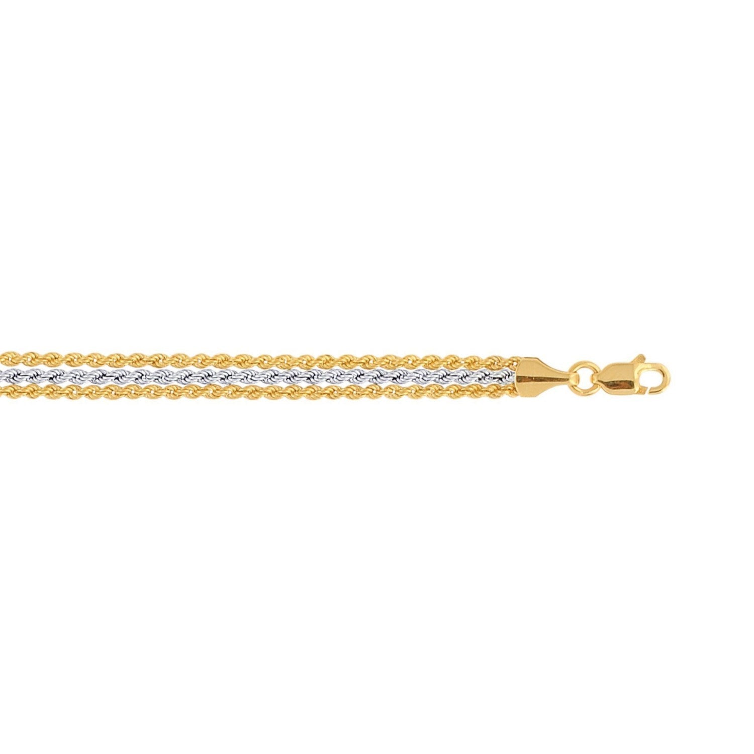 Triple Strand Rope Chain Bracelet in 10K Two-Tone Gold (6.35mm)