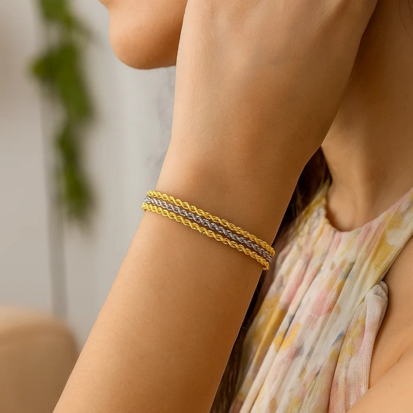 Triple Strand Rope Chain Bracelet in 10K Two-Tone Gold (6.35mm)