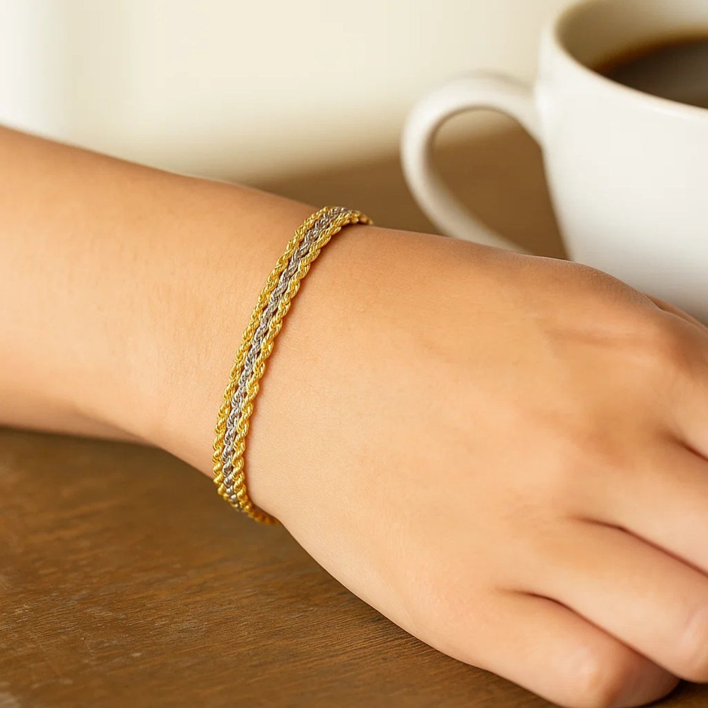 Triple Strand Rope Chain Bracelet in 10K Two-Tone Gold (6.35mm)