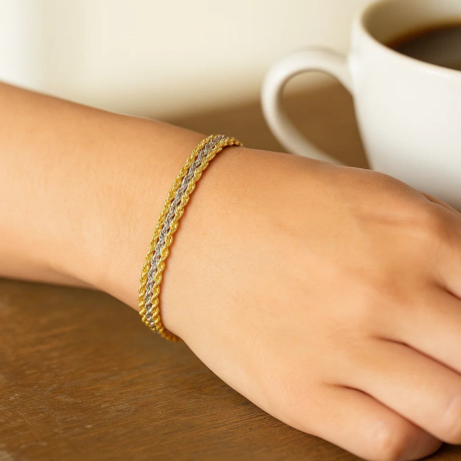 Triple Strand Rope Chain Bracelet in 10K Two-Tone Gold (6.35mm)