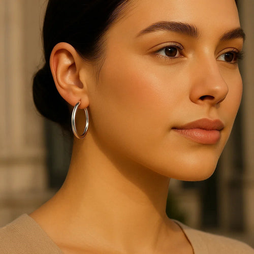 10k White Gold Polished Hoop Earrings (3x30mm)