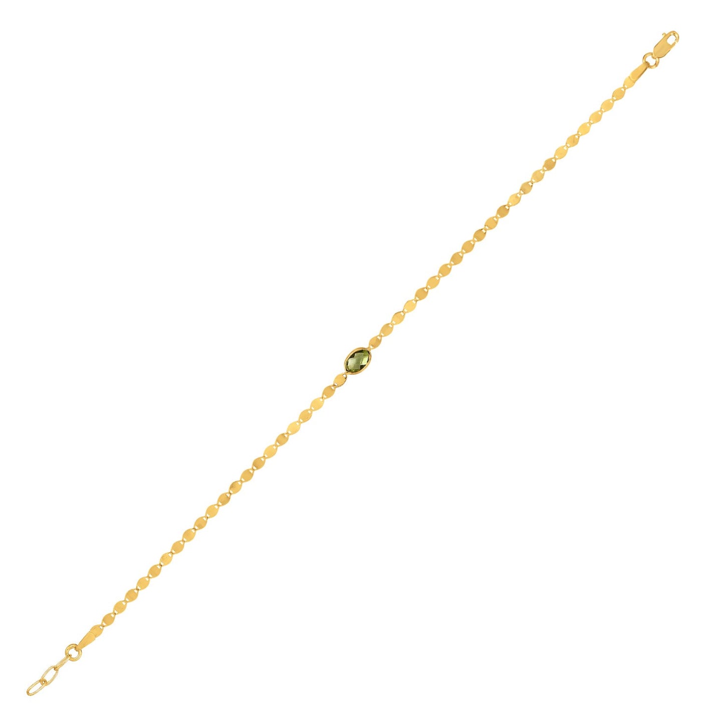 14K Yellow Gold Peridot Mirrored Chain Bracelet (2.20 mm)