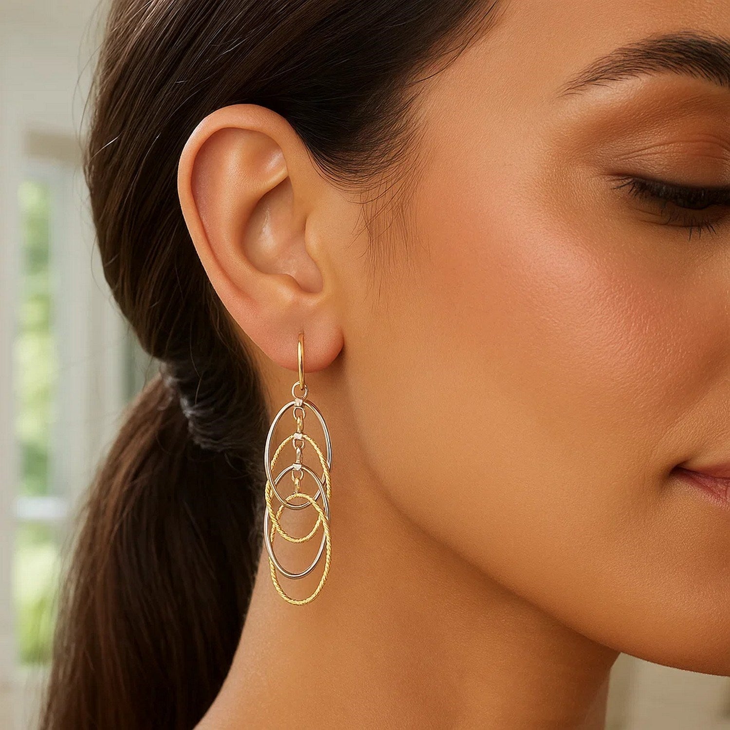 14k Two-Tone Gold Multiple Layer Interlaced Earrings