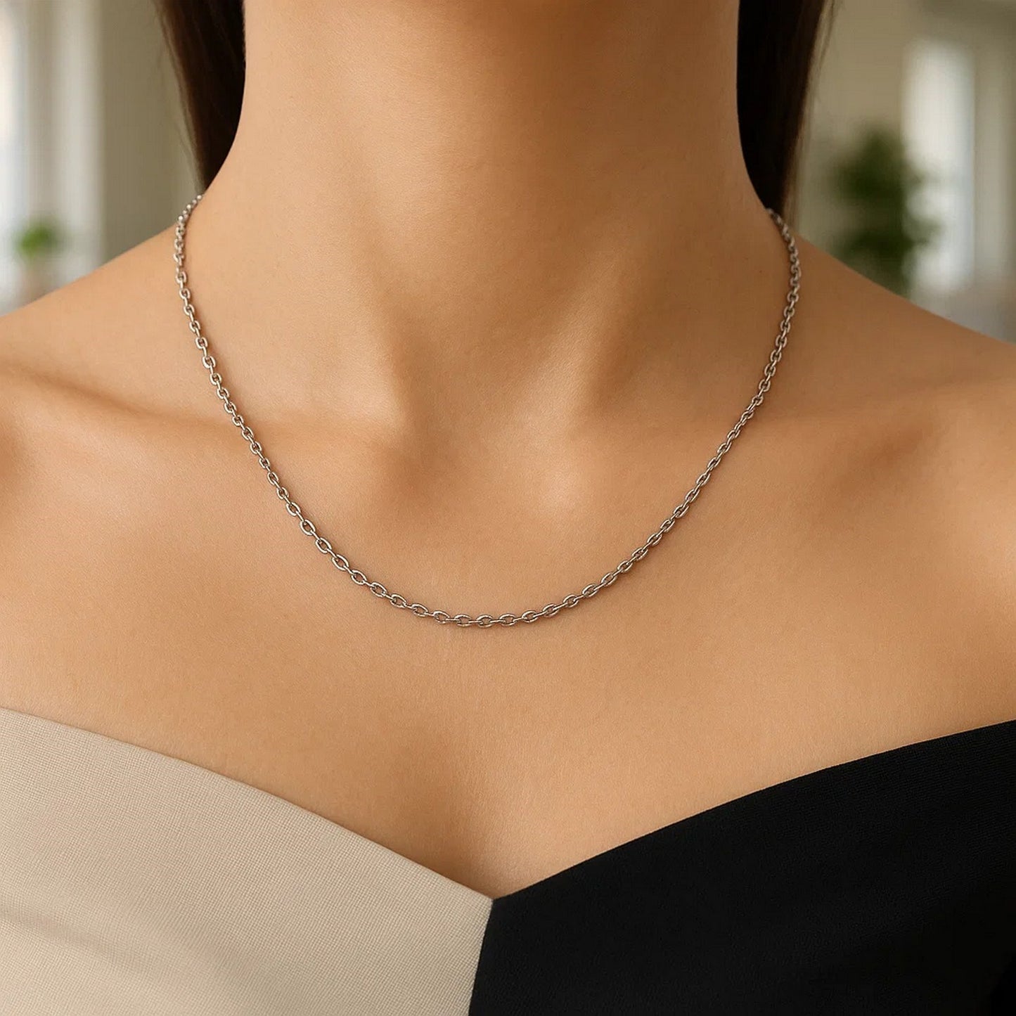 14K White Gold Round Cable Link Chain Necklace (1.90 mm)