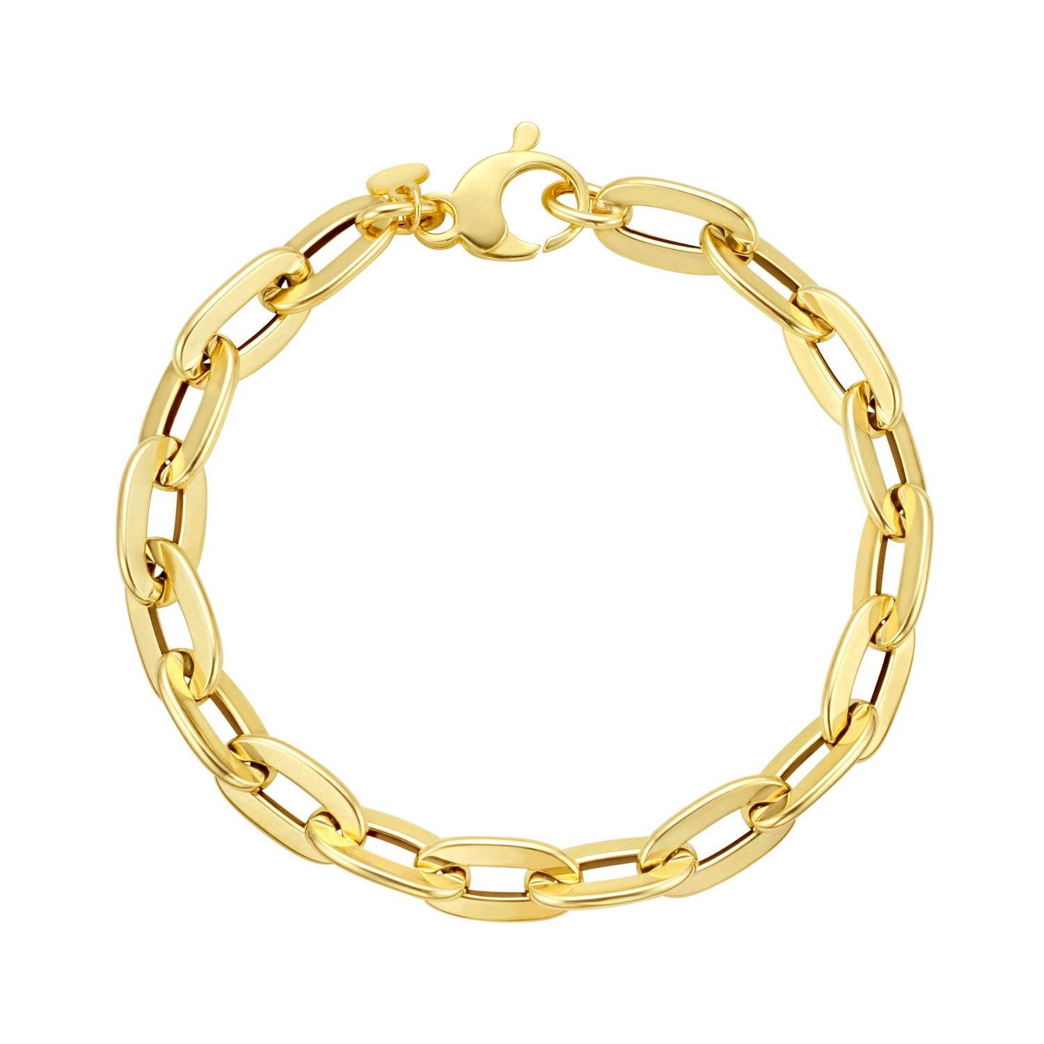 14K Yellow Gold Long Mirror Rolo Link Chain Bracelet (7.30mm)