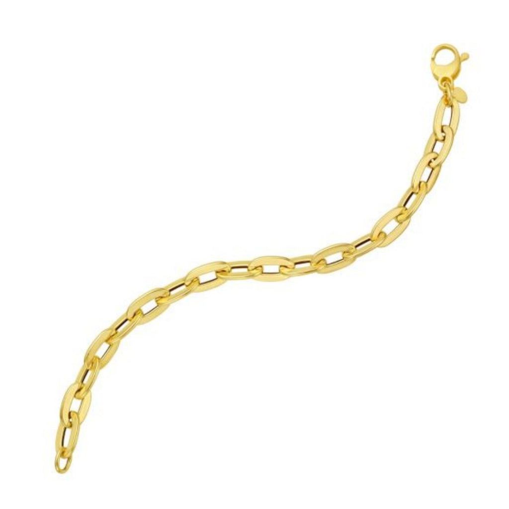 14K Yellow Gold Long Mirror Rolo Link Chain Bracelet (7.30mm)