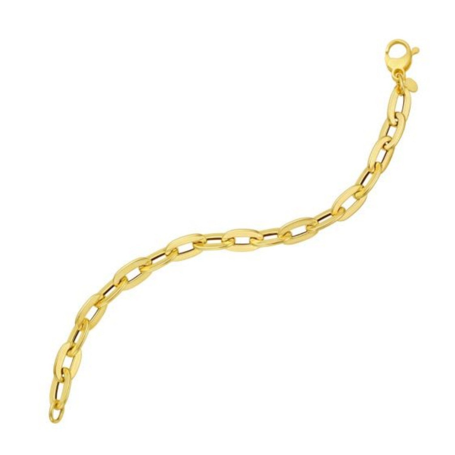 14K Yellow Gold Long Mirror Rolo Link Chain Bracelet (7.30mm)