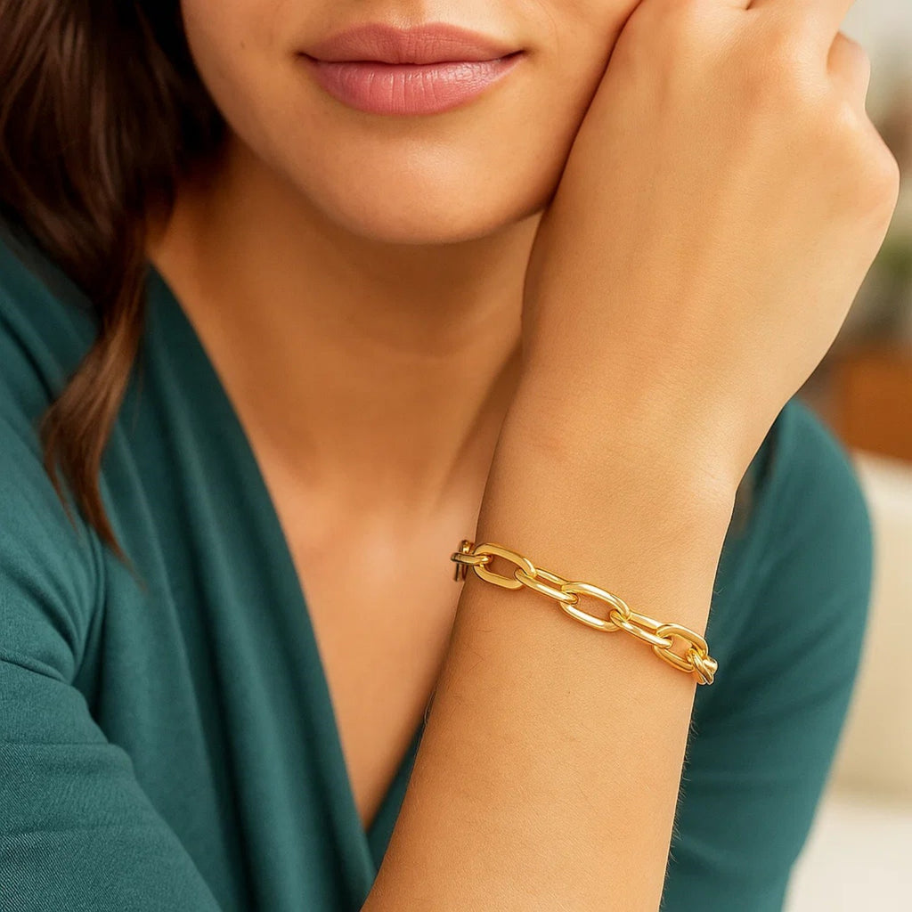 14K Yellow Gold Long Mirror Rolo Link Chain Bracelet (7.30mm)