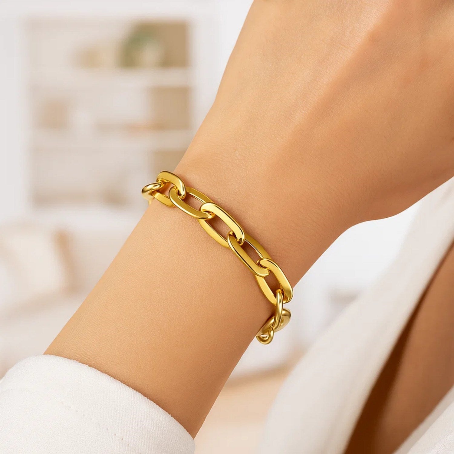 14K Yellow Gold Long Mirror Rolo Link Chain Bracelet (7.30mm)