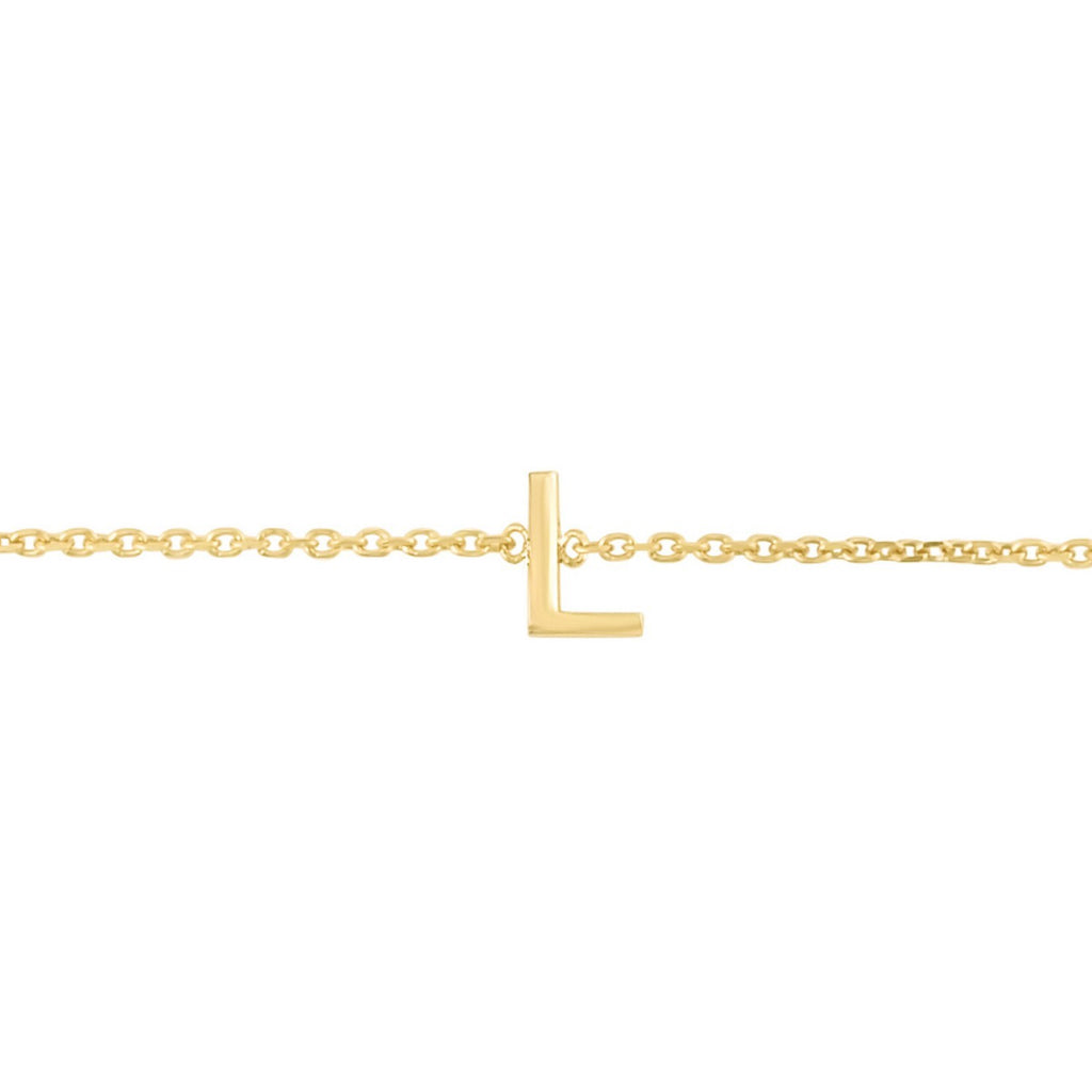 14K Yellow Gold Women's Mini Initial L Bracelet – 7 Inches – 14K Gold