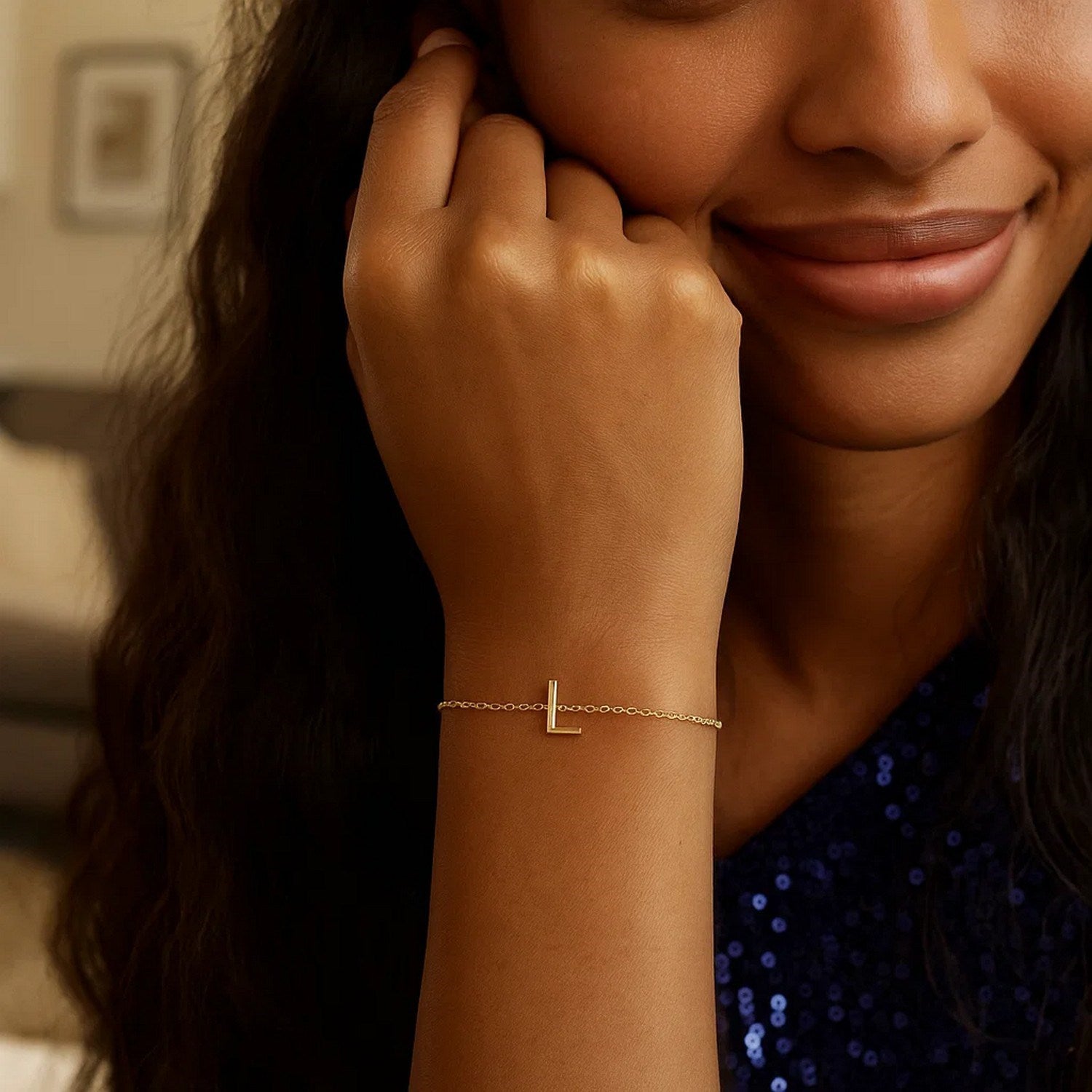 14K Yellow Gold Women's Mini Initial L Bracelet – 7 Inches – 14K Gold