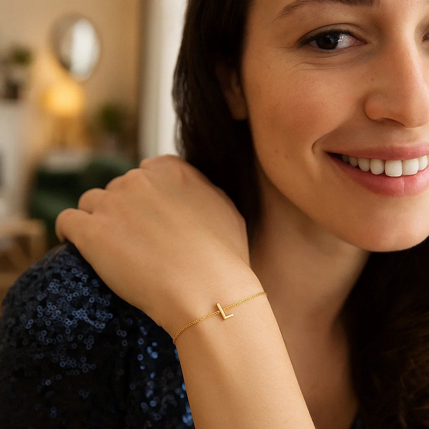 14K Yellow Gold Women's Mini Initial L Bracelet – 7 Inches – 14K Gold