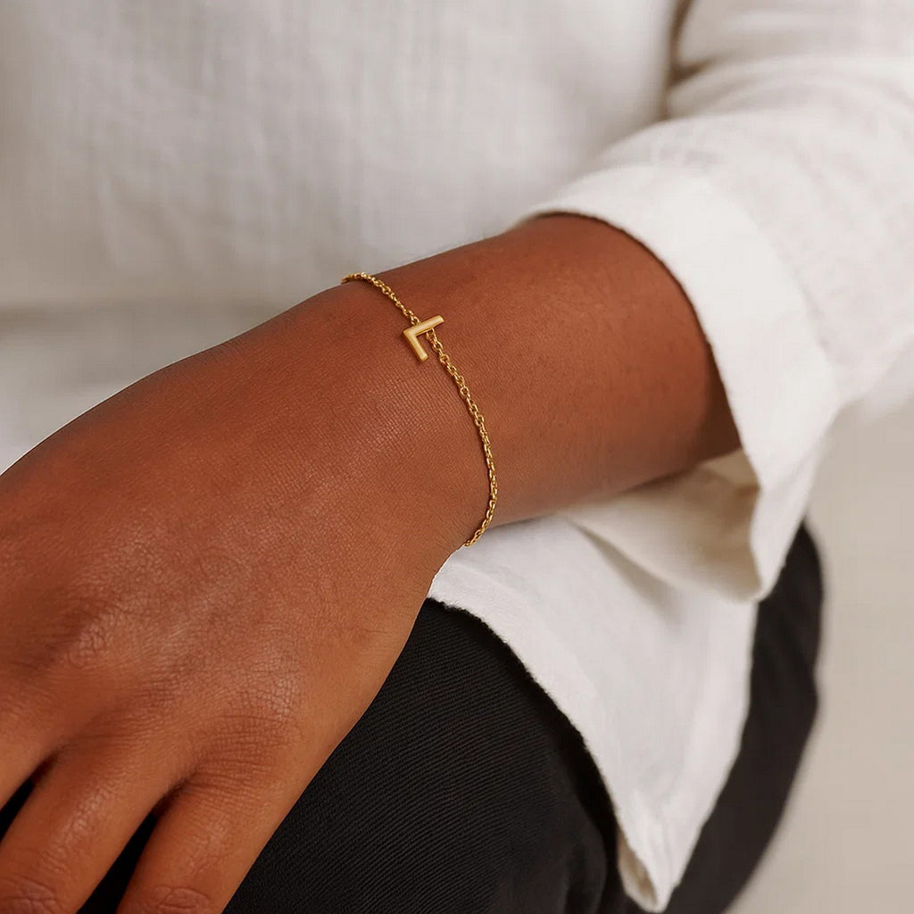 14K Yellow Gold Women's Mini Initial L Bracelet – 7 Inches – 14K Gold