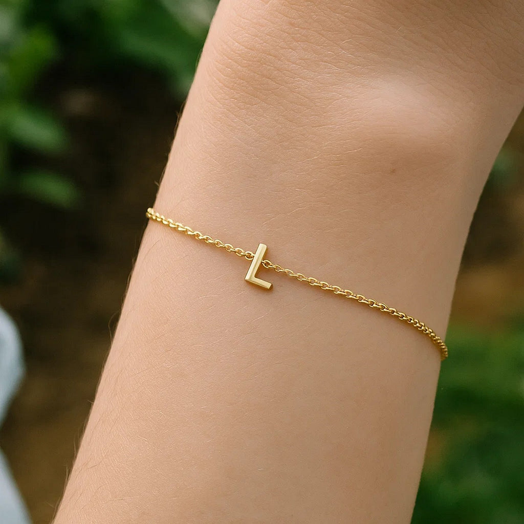 14K Yellow Gold Women's Mini Initial L Bracelet – 7 Inches – 14K Gold