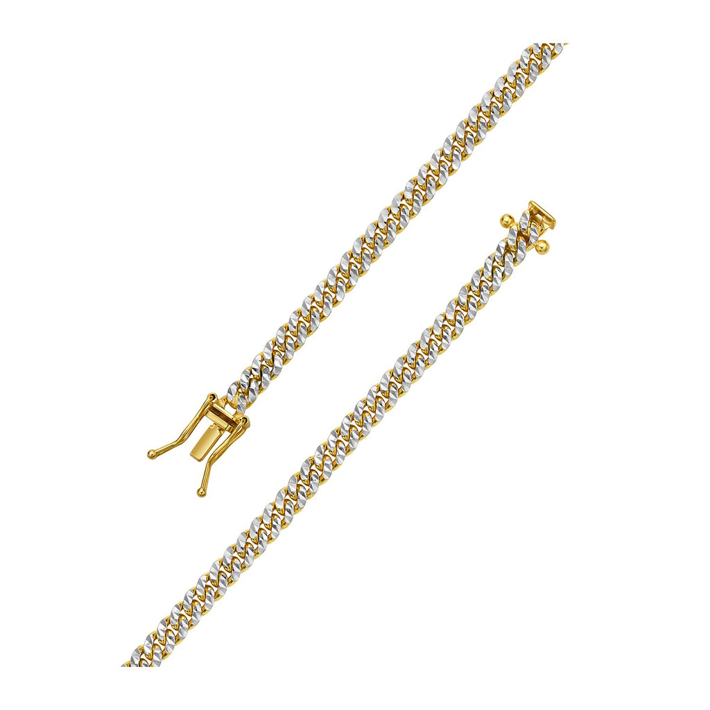 14K Yellow Gold Classic Miami Cuban White Pave Solid Chain Necklace (4.00mm) – True Pure Gold