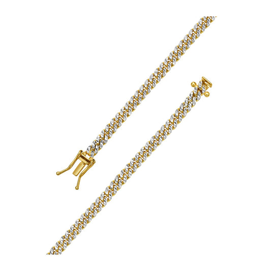 14K Yellow Gold Classic Miami Cuban White Pave Solid Chain Necklace (4.00mm) – True Pure Gold