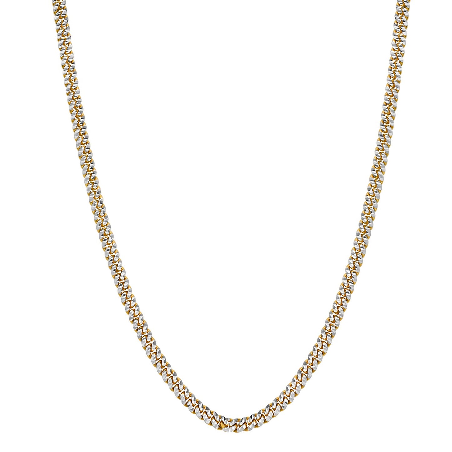 14K Yellow Gold Classic Miami Cuban White Pave Solid Chain Necklace (4.00mm) – True Pure Gold