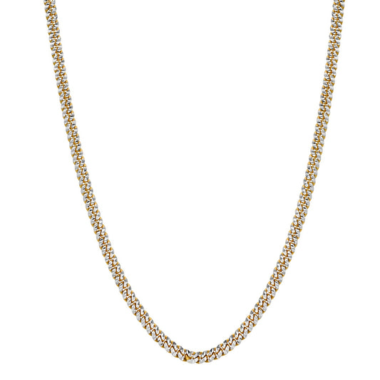 14K Yellow Gold Classic Miami Cuban White Pave Solid Chain Necklace (4.00mm) – True Pure Gold