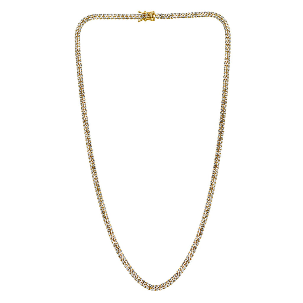 14K Yellow Gold Classic Miami Cuban White Pave Solid Chain Necklace (4.00mm) – True Pure Gold