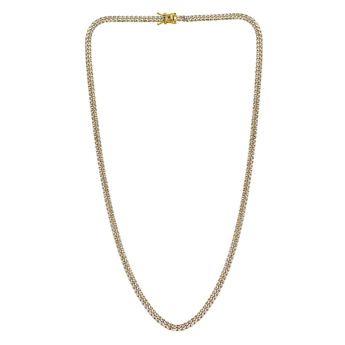 14K Yellow Gold Classic Miami Cuban White Pave Solid Chain Necklace (4.00mm) – True Pure Gold