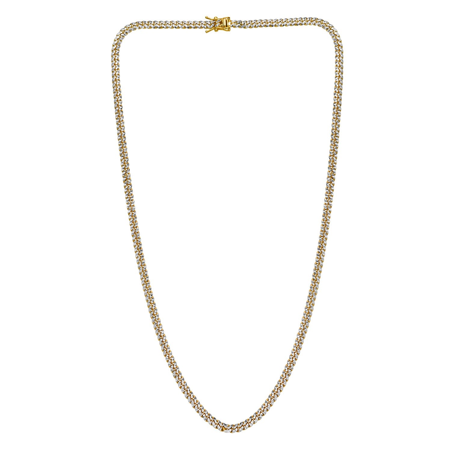 14K Yellow Gold Classic Miami Cuban White Pave Solid Chain Necklace (4.00mm) – True Pure Gold