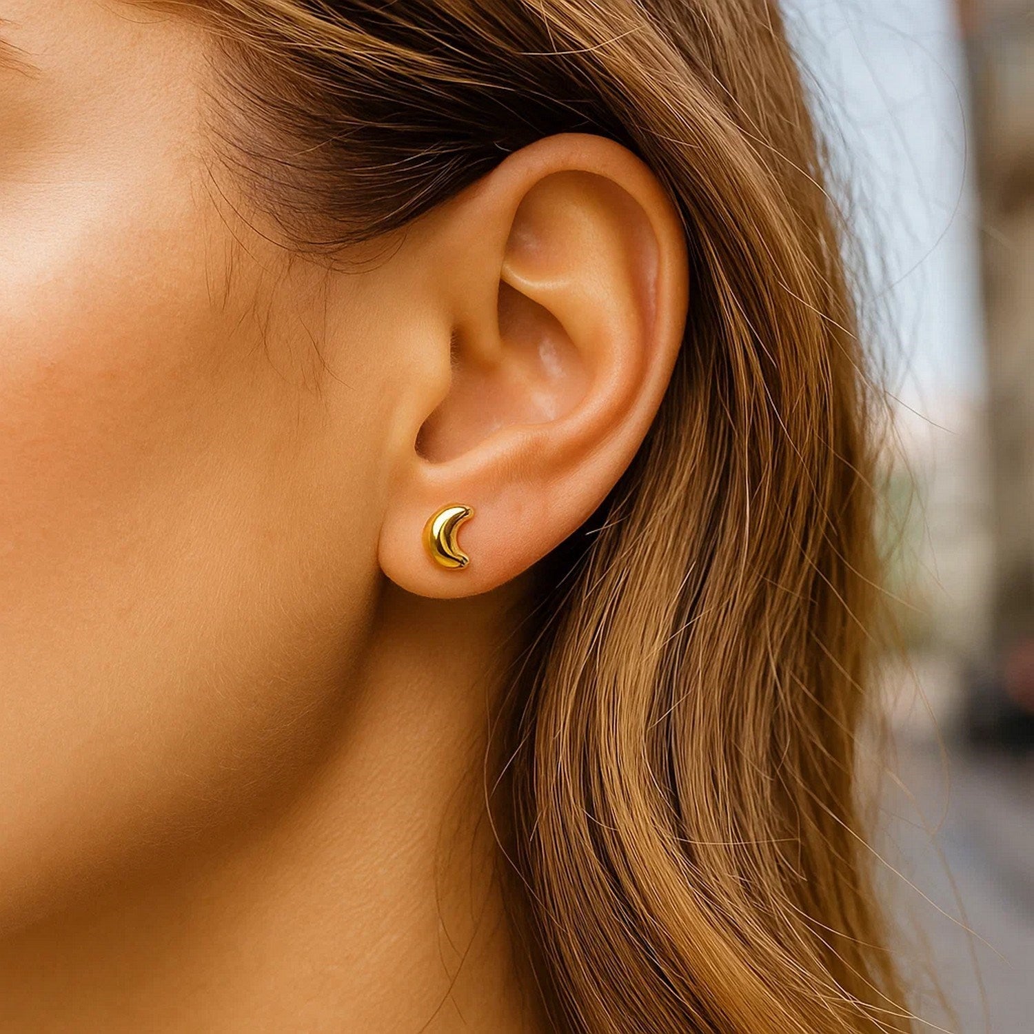 14k Yellow Gold Post Earrings with Moons